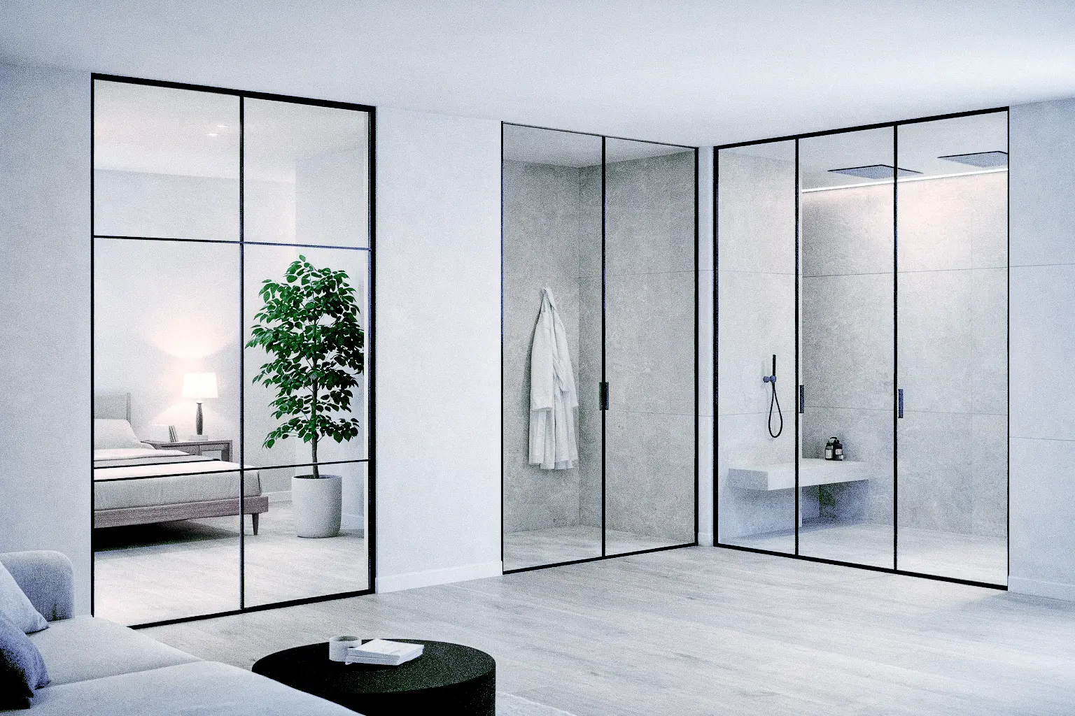 Scopri le nostre porte in vetro per interni ed esterni completamente personalizzabili nei materiali, nelle trasparenze e nei sistemi di apertura